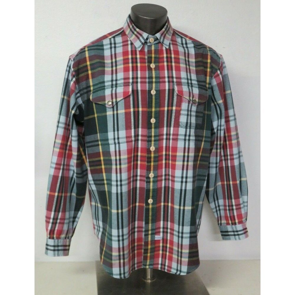 Mens Polo Ralph Lauren Long Sleeve Button Plaid Shirt Size XL Snap‎ Flap Pockets